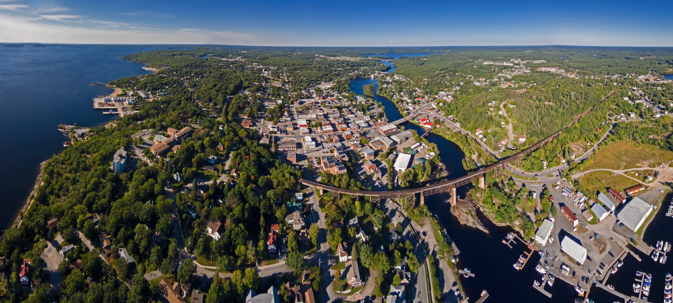 Aerial view of Parry Sound, ON during summer
