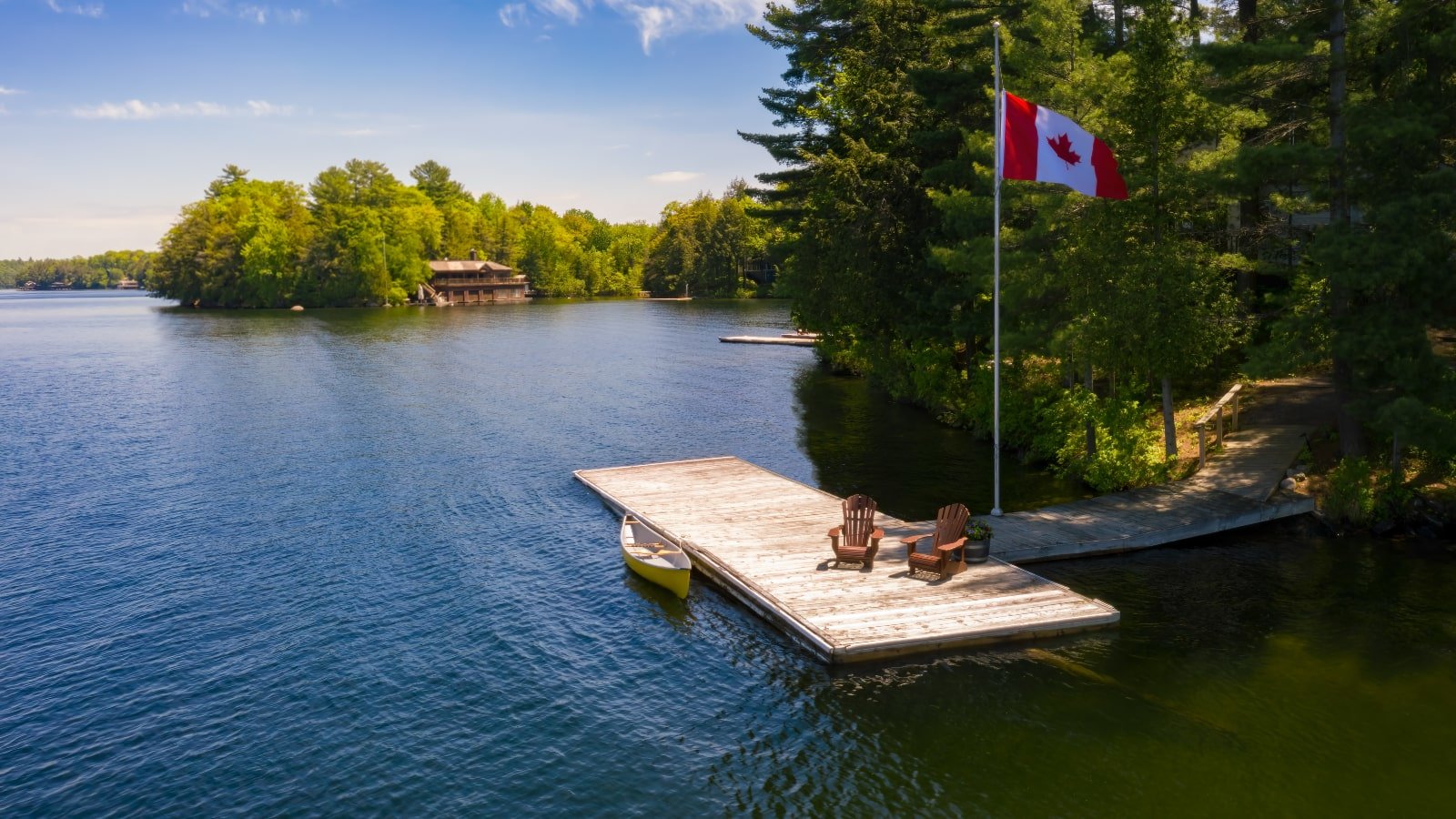 Private dock with chairs on a Muskoka Lake area home